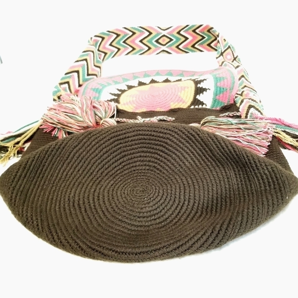 Handmade Crochet Colorful Bohemian Crossbody Shoulder Bucket Bag With Flap Cover - Picture 6 of 12